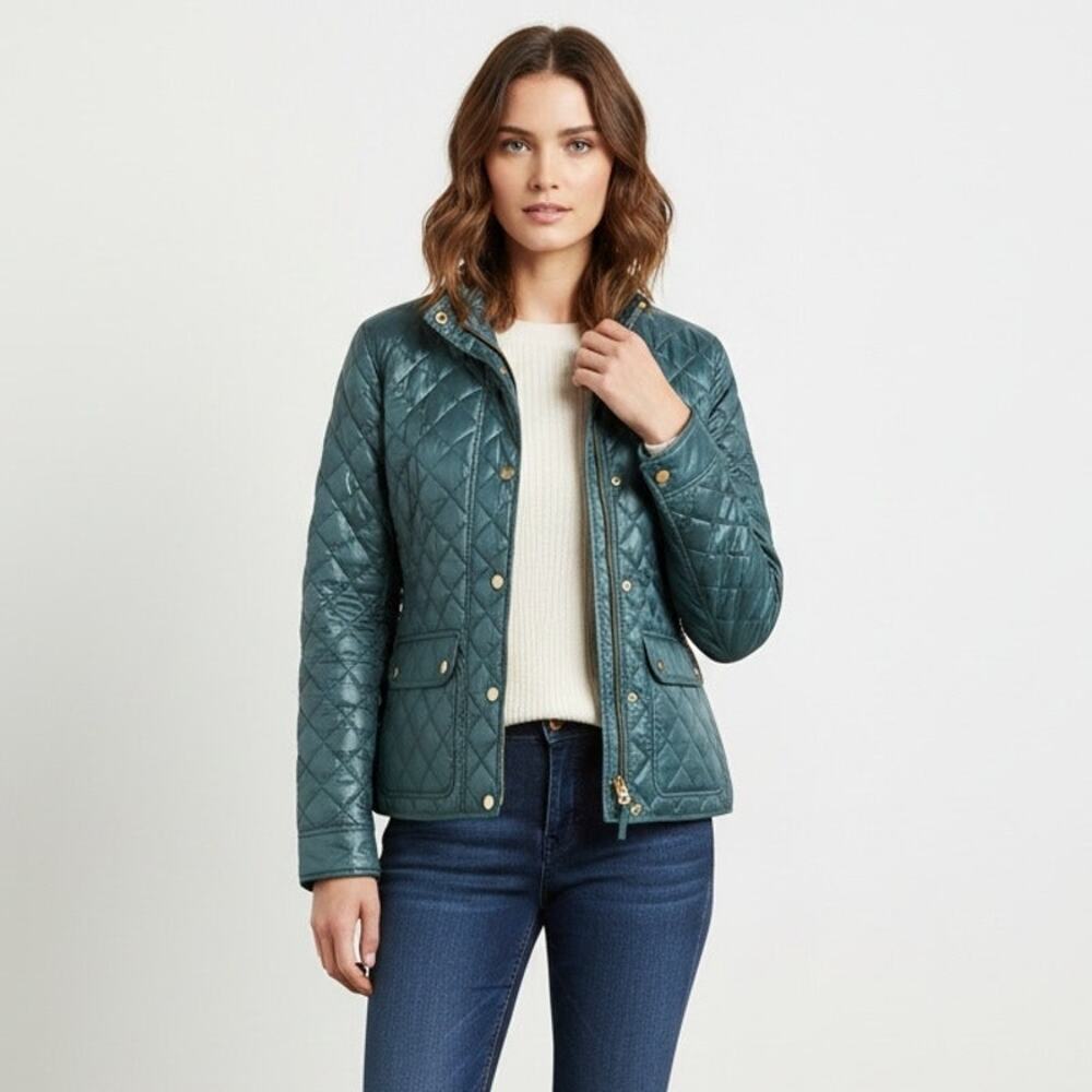J.CREW Quilted Downtown Field Jacket XS Green PrimaLoft Puffer Barn Preppy